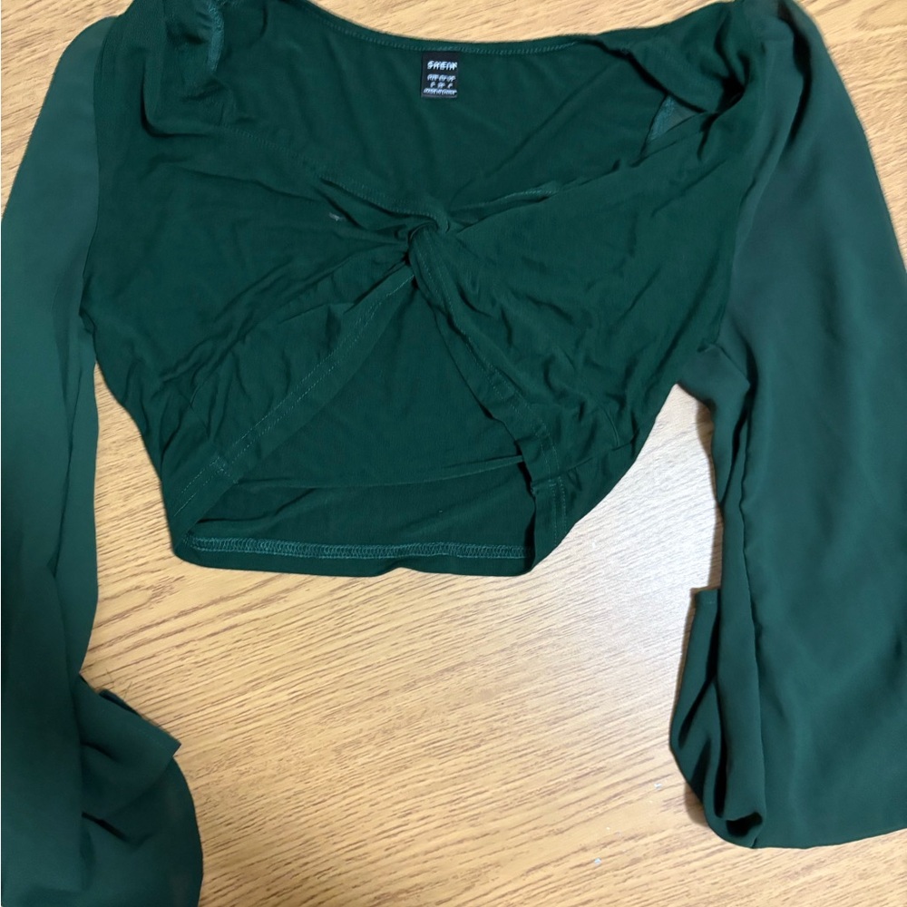 SHEIN Deep Green Blouse with Knot Detail